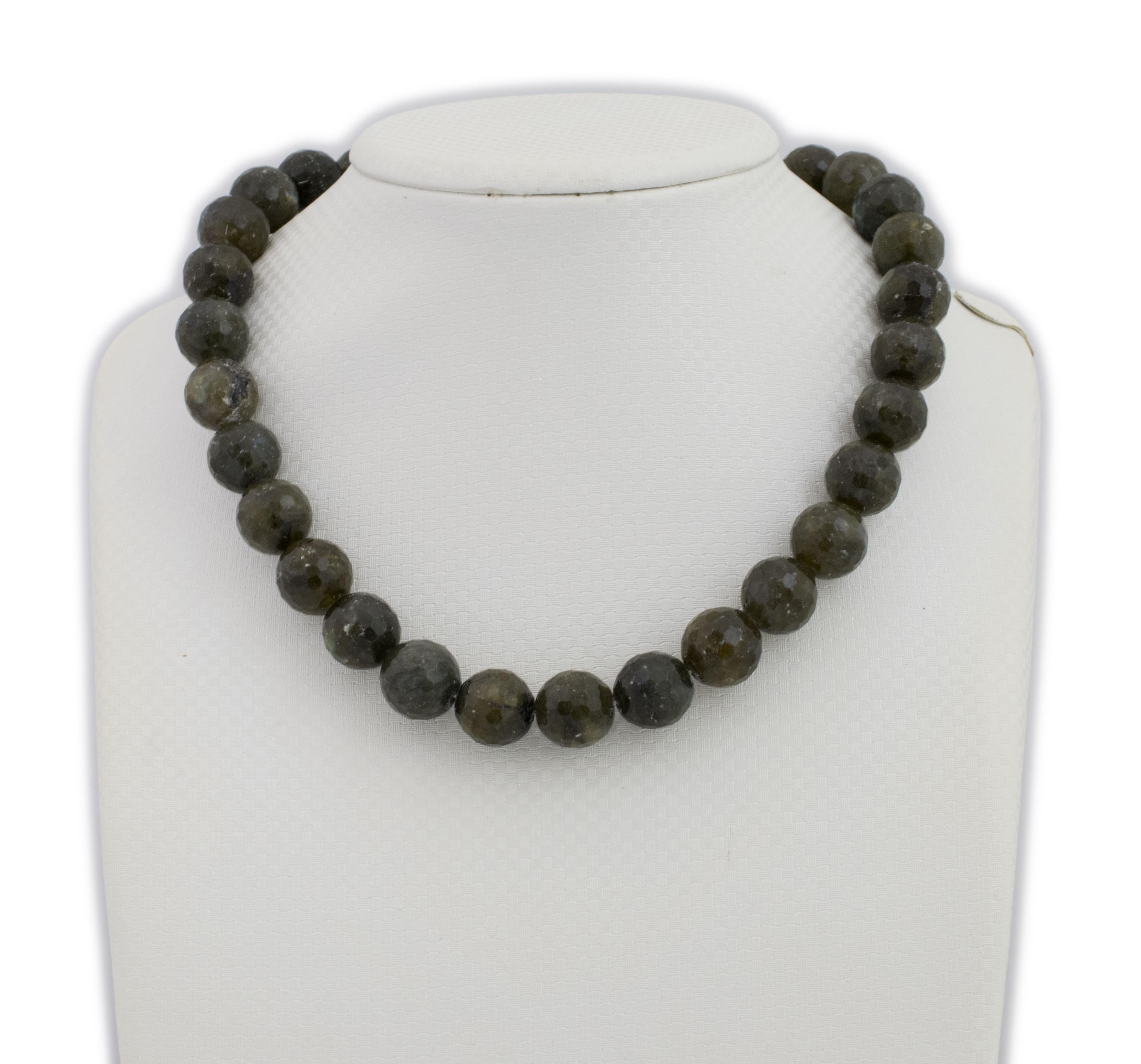 Edelsteinstrang LABRADORITH OLIV RUND FACETTIERT